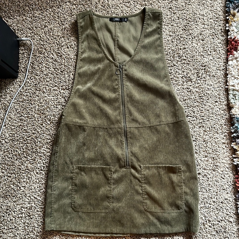 Obey zip up pocket mini dress corduroy